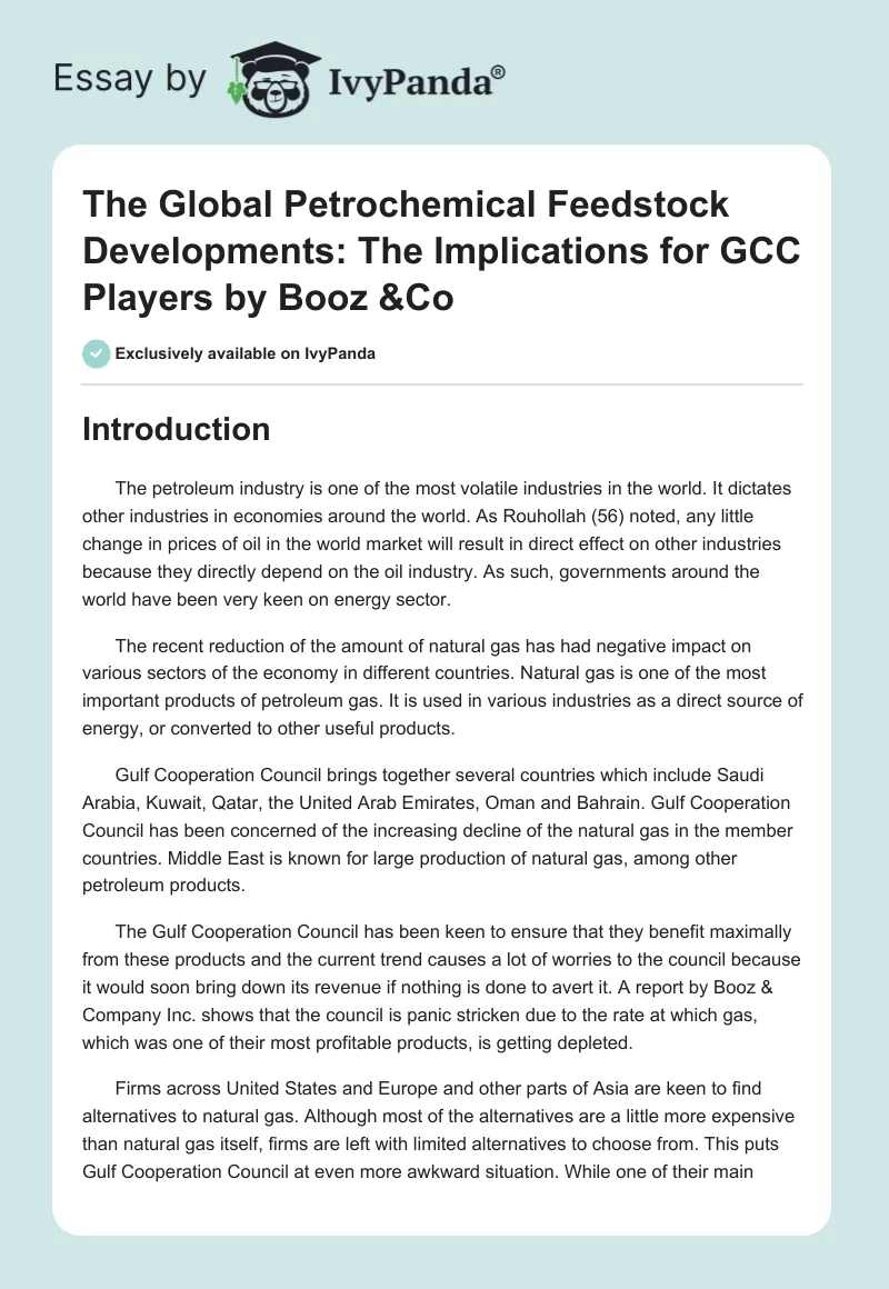The Global Petrochemical Feedstock Developments: The Implications for GCC Players by Booz &Co. Page 1