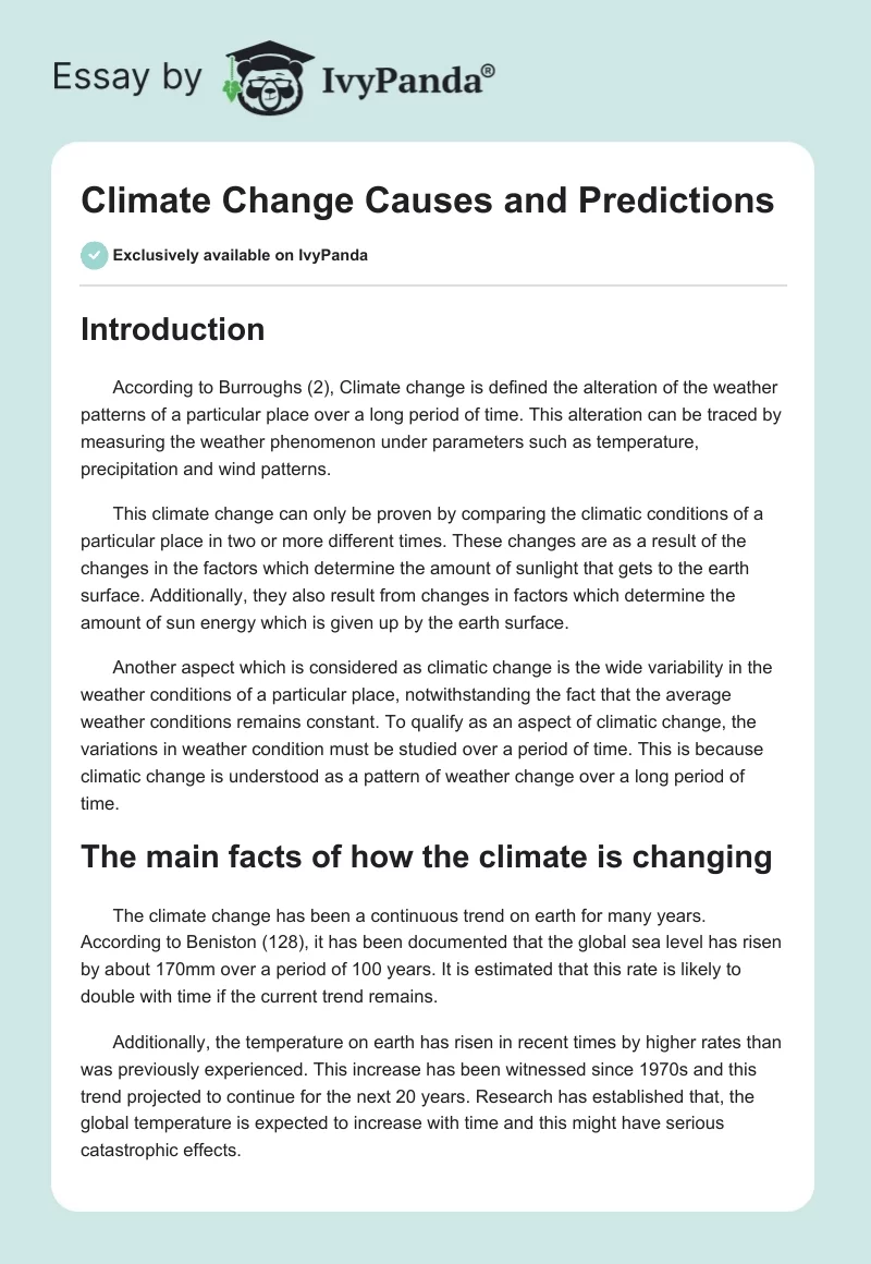 Climate Change Causes and Predictions. Page 1