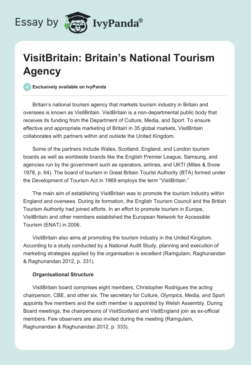 VisitBritain: Britain’s National Tourism Agency. Page 1