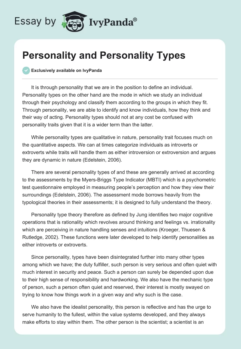 Personality and Personality Types. Page 1