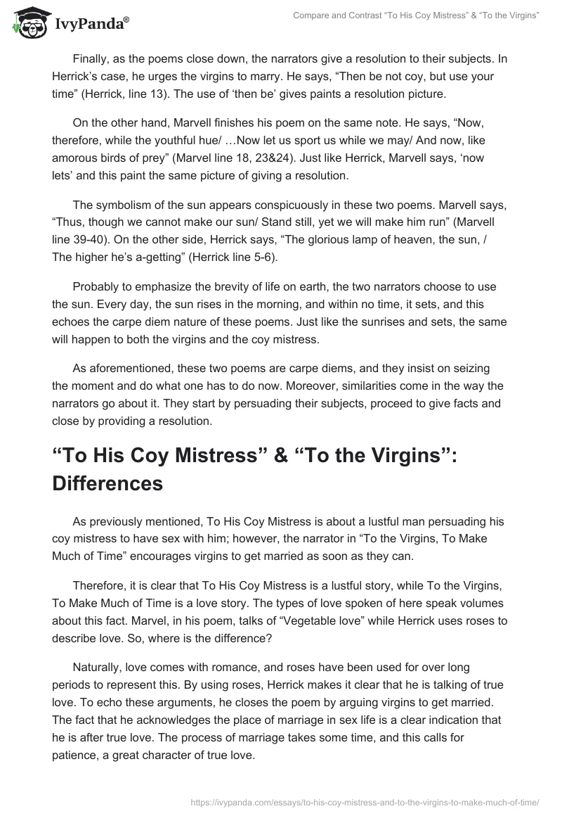 Compare and Contrast “To His Coy Mistress” & “To the Virgins”. Page 4