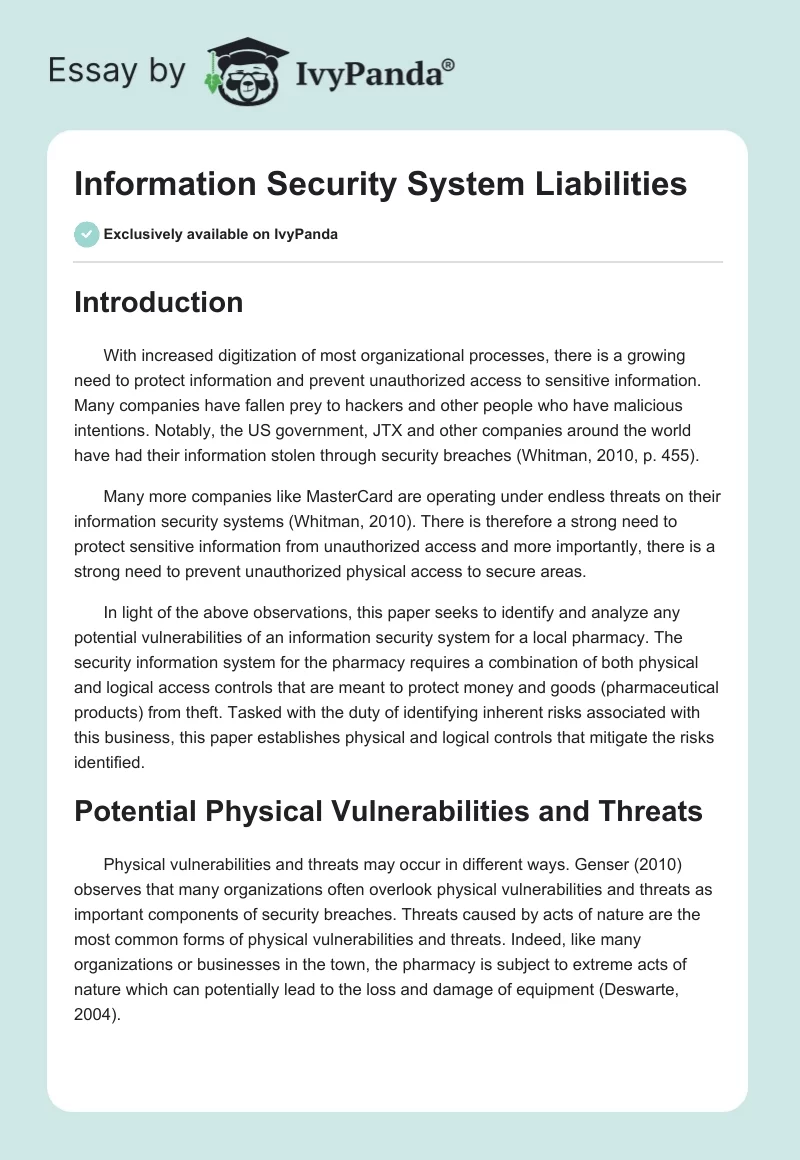 Information Security System Liabilities. Page 1