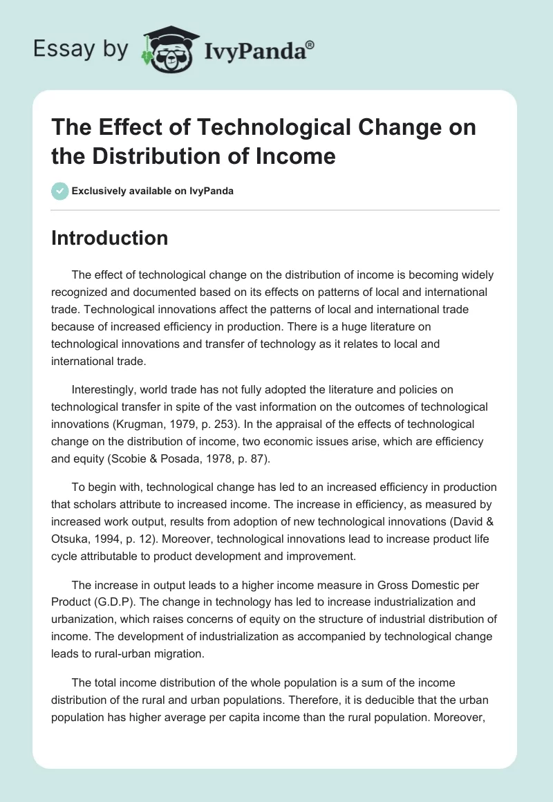 The Effect of Technological Change on the Distribution of Income. Page 1