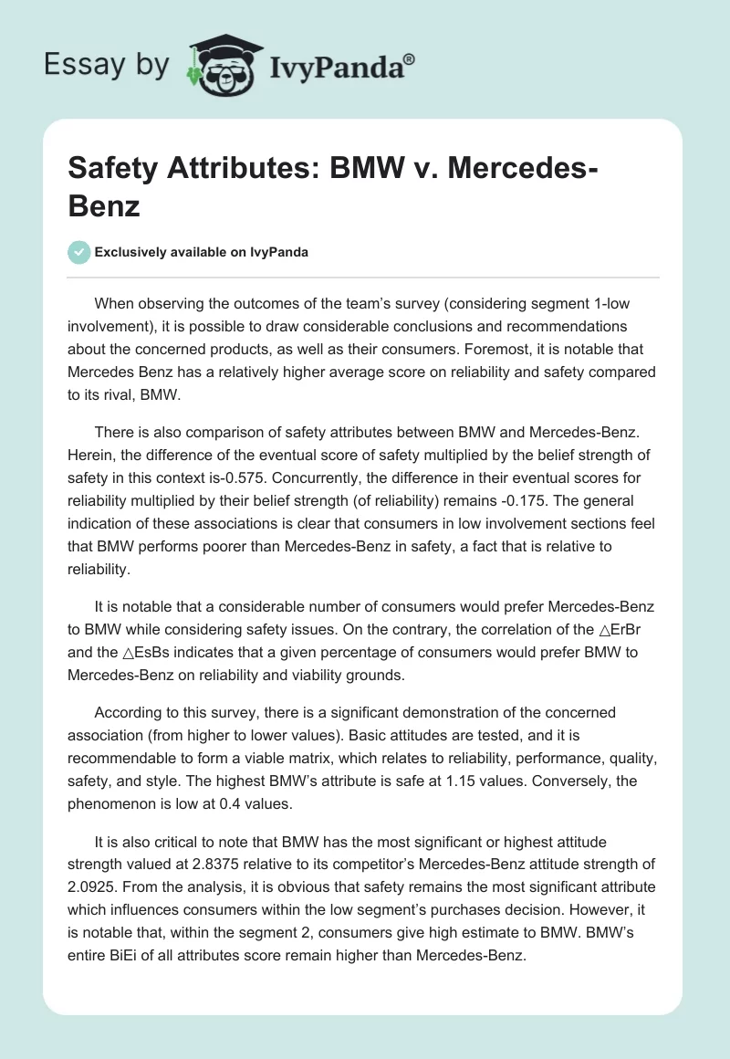 Safety Attributes: BMW v. Mercedes-Benz. Page 1