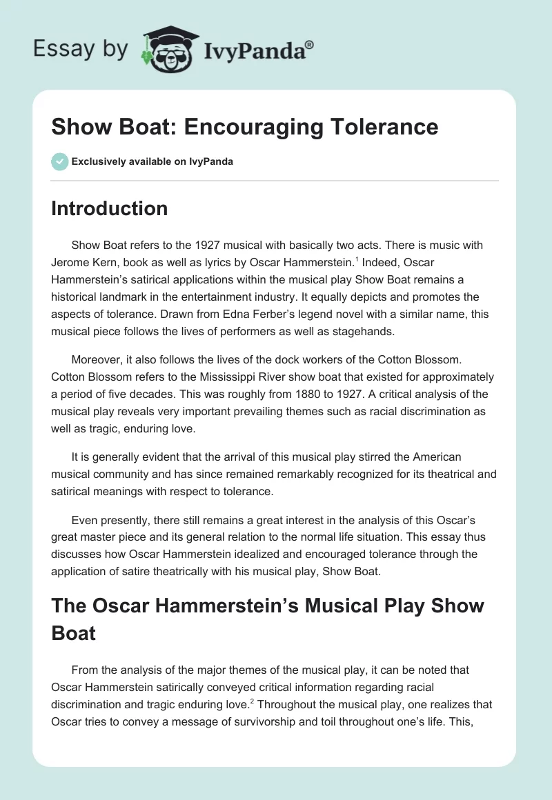Show Boat: Encouraging Tolerance. Page 1