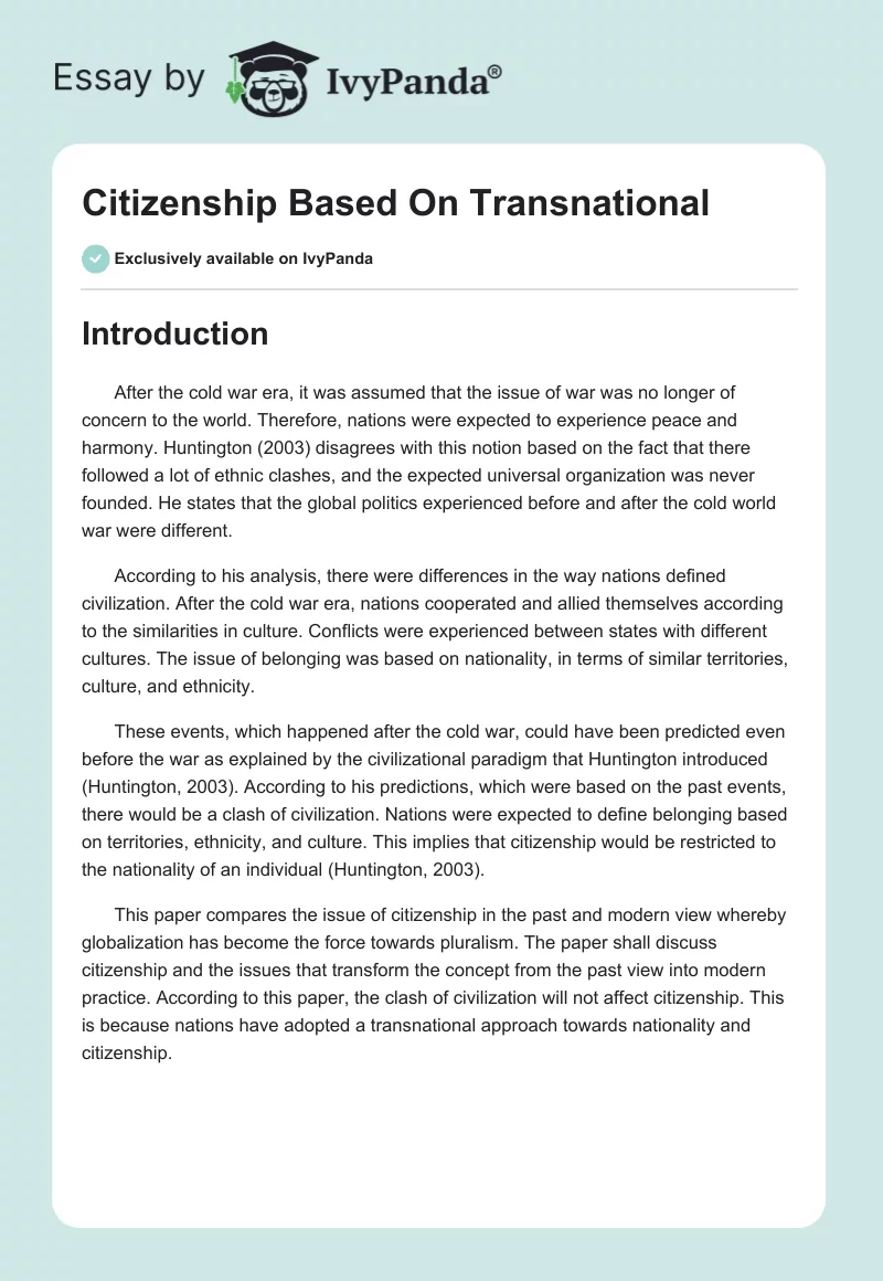 Citizenship Based On Transnational. Page 1