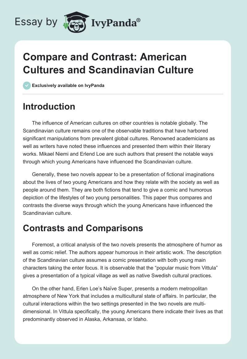 Compare and Contrast: American Cultures and Scandinavian Culture. Page 1