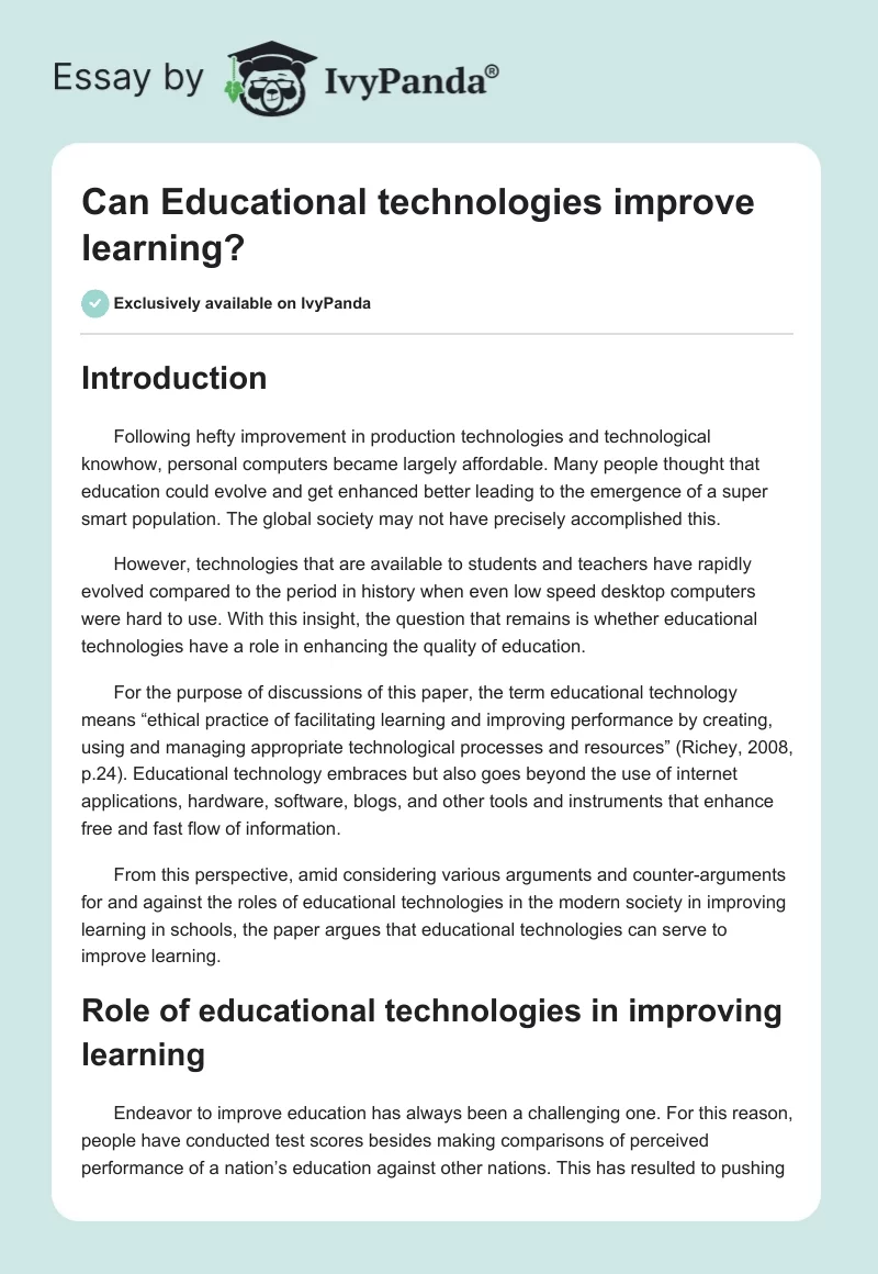 Can Educational technologies improve learning?. Page 1