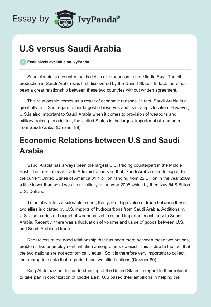 U.S versus Saudi Arabia. Page 1