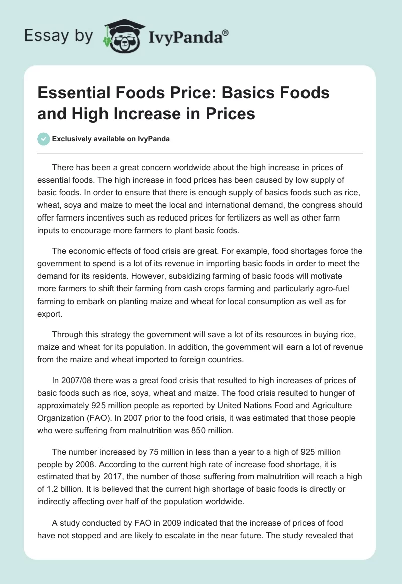Essential Foods Price: Basics Foods and High Increase in Prices. Page 1
