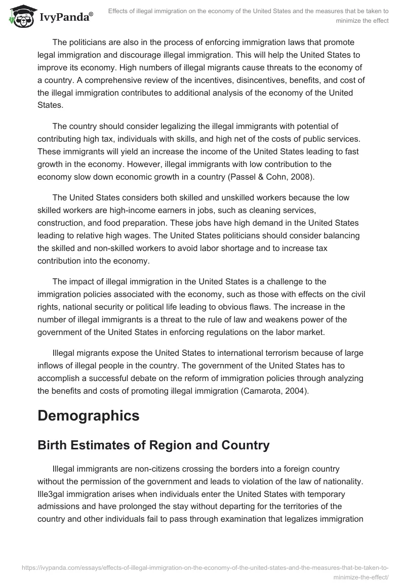 Effects of illegal immigration on the economy of the United States and the measures that be taken to minimize the effect. Page 2