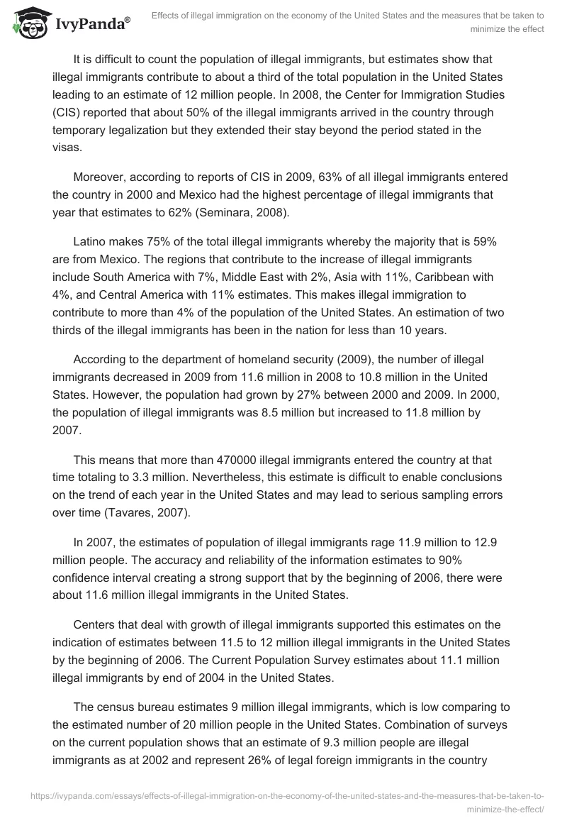 Effects of illegal immigration on the economy of the United States and the measures that be taken to minimize the effect. Page 3