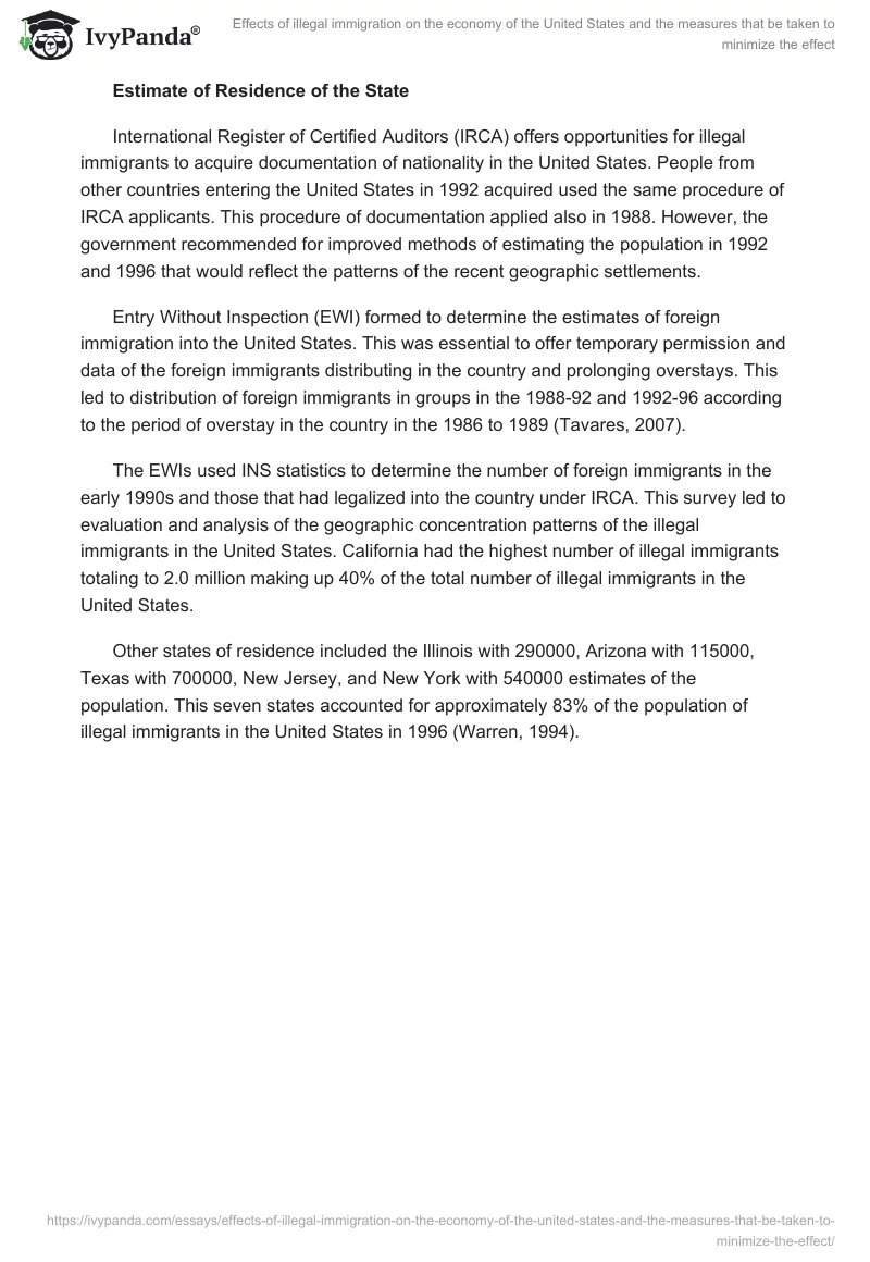 Effects of illegal immigration on the economy of the United States and the measures that be taken to minimize the effect. Page 5