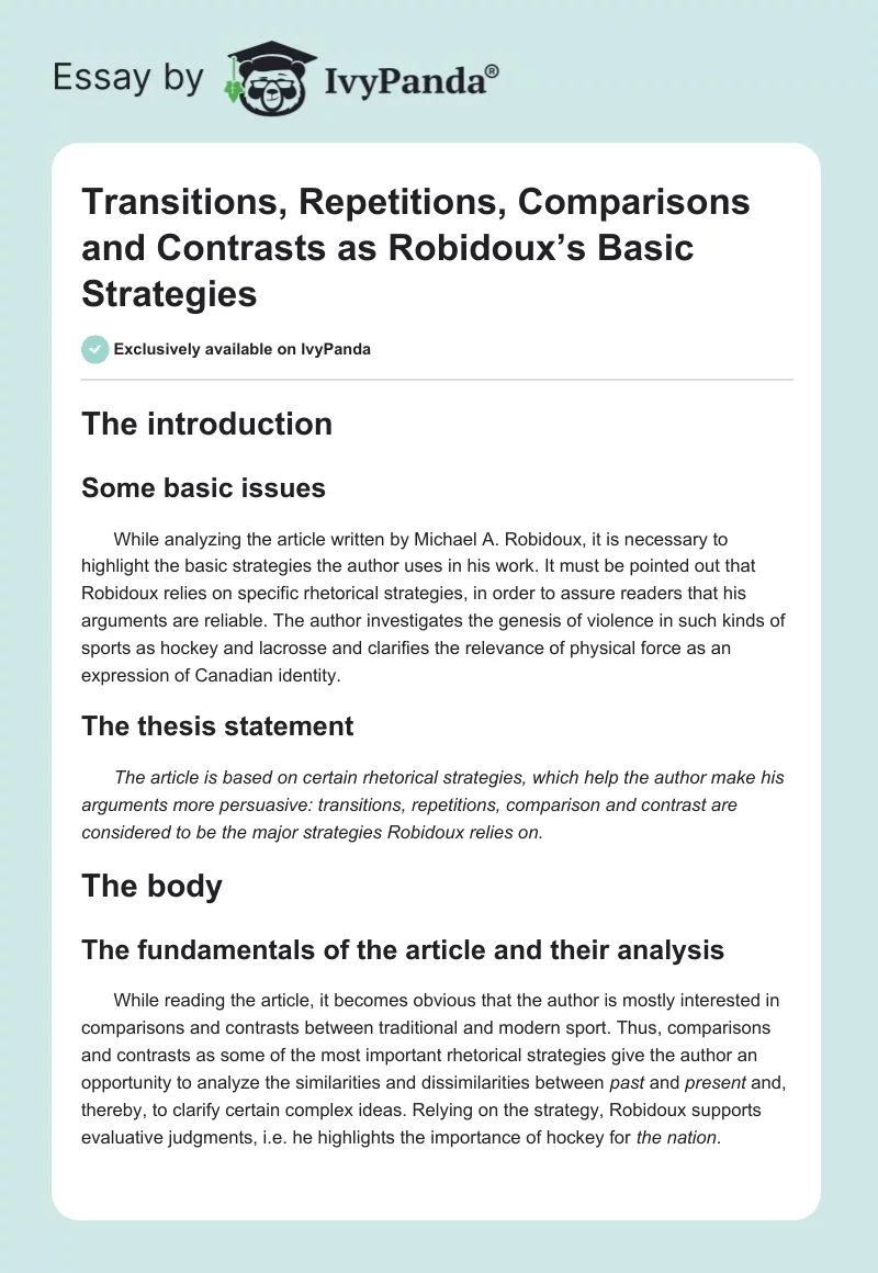 Transitions, Repetitions, Comparisons and Contrasts as Robidoux’s Basic Strategies. Page 1