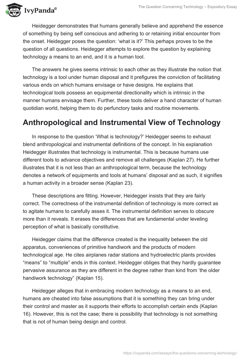 The Question Concerning Technology – Expository Essay. Page 3