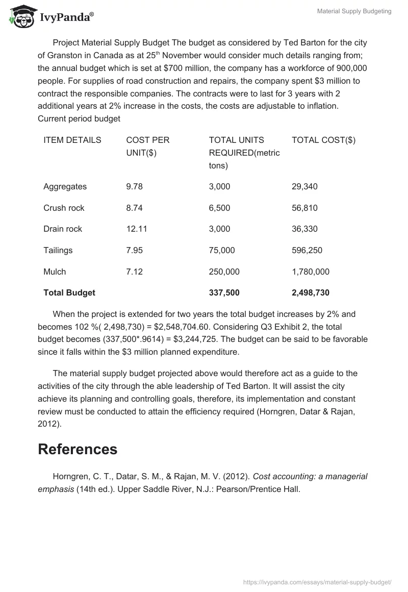Material Supply Budgeting. Page 2