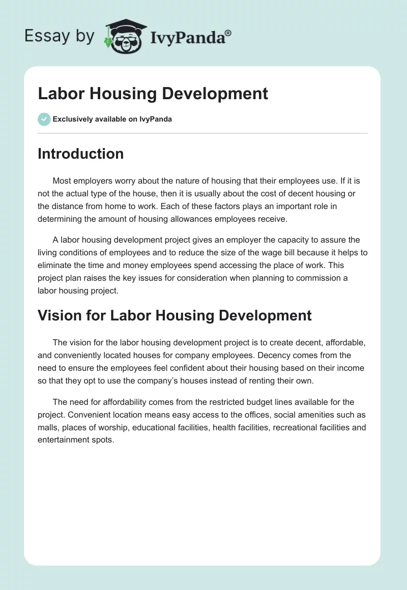 Labor Housing Development. Page 1