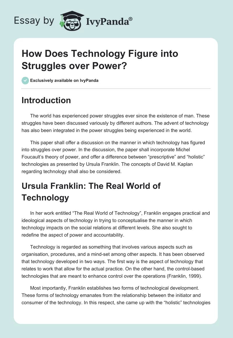 How Does Technology Figure into Struggles over Power?. Page 1
