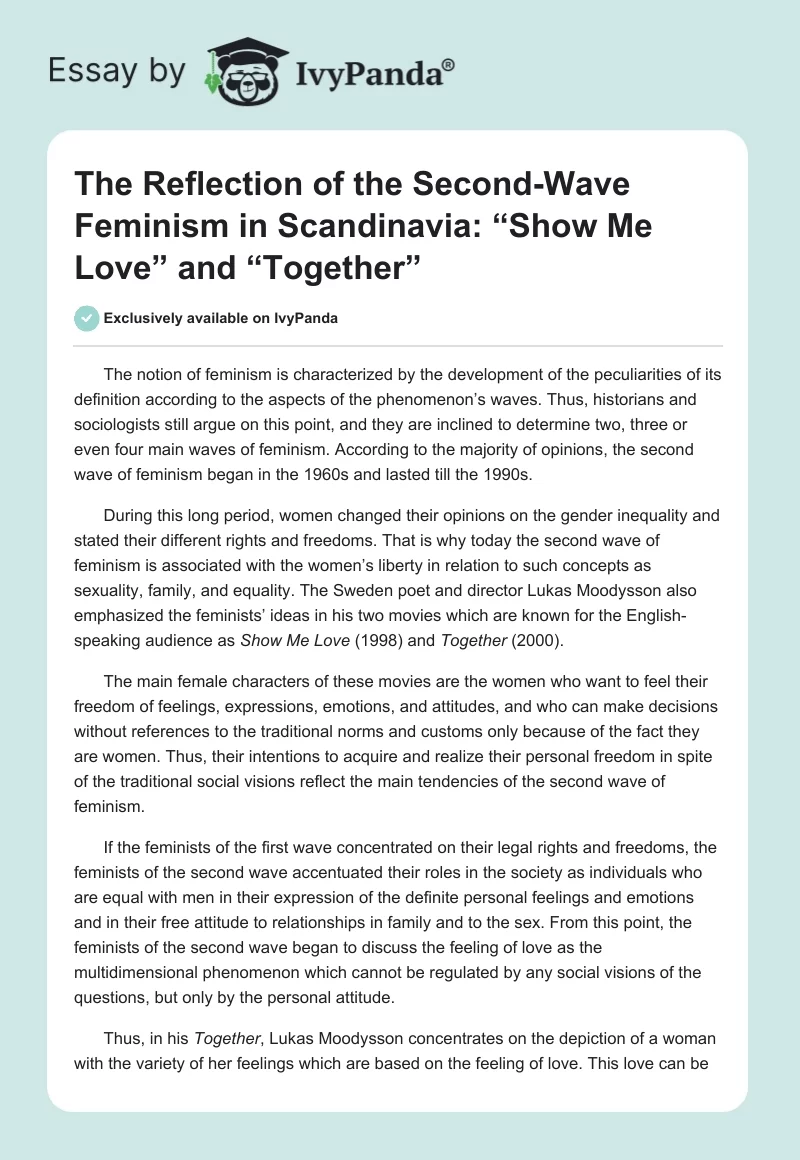The Reflection of the Second-Wave Feminism in Scandinavia: “Show Me Love” and “Together”. Page 1