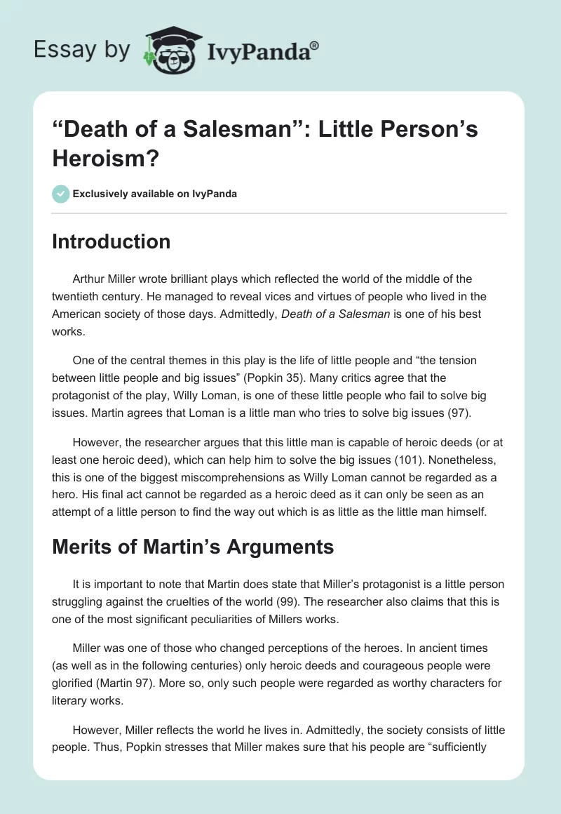 “Death of a Salesman”: Little Person’s Heroism?. Page 1