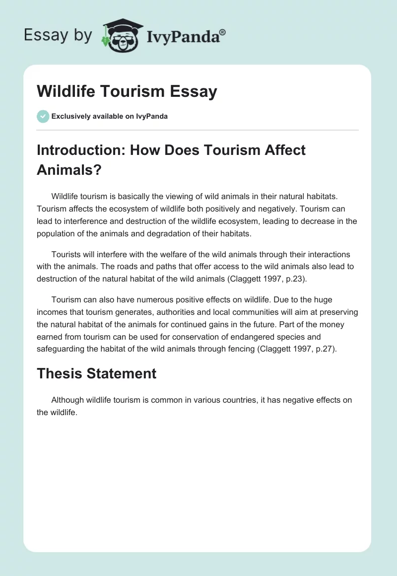Wildlife Tourism Essay. Page 1