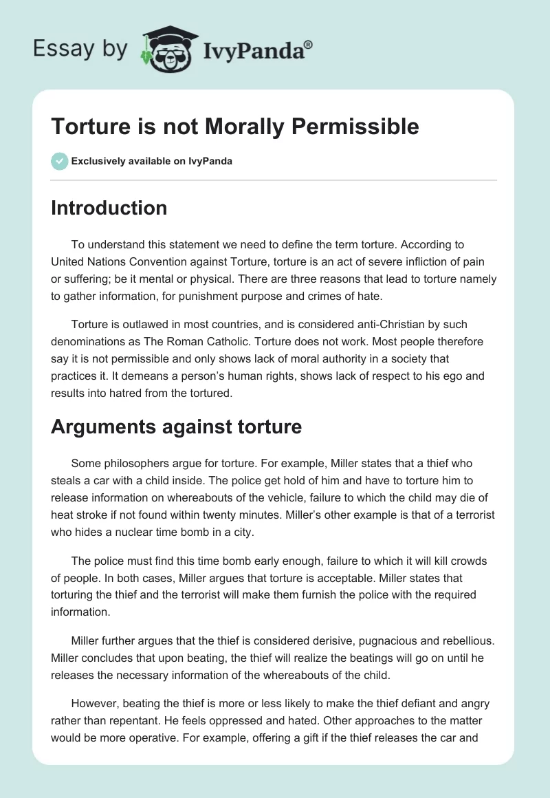 Torture Is Not Morally Permissible. Page 1