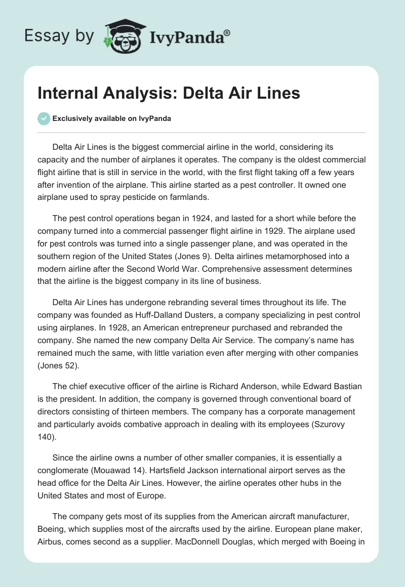 Internal Analysis: Delta Air Lines. Page 1