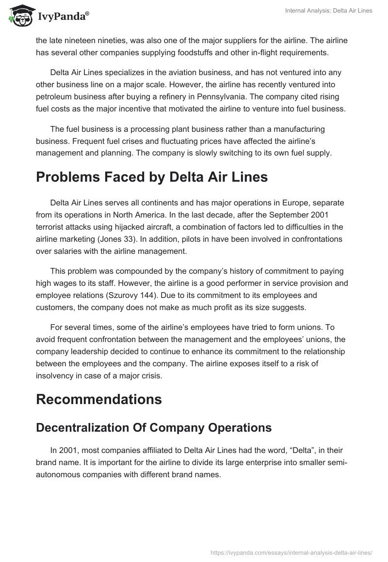 Internal Analysis: Delta Air Lines. Page 2