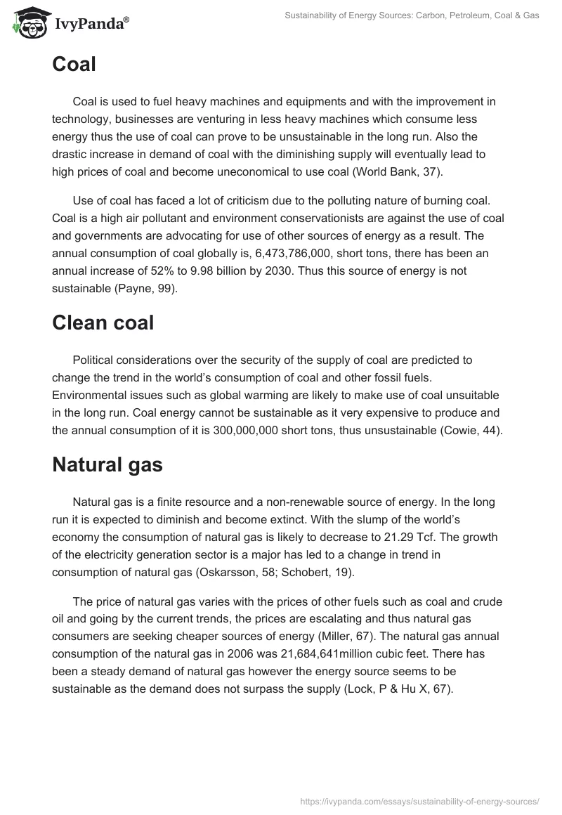 Sustainability of Energy Sources: Carbon, Petroleum, Coal & Gas. Page 2