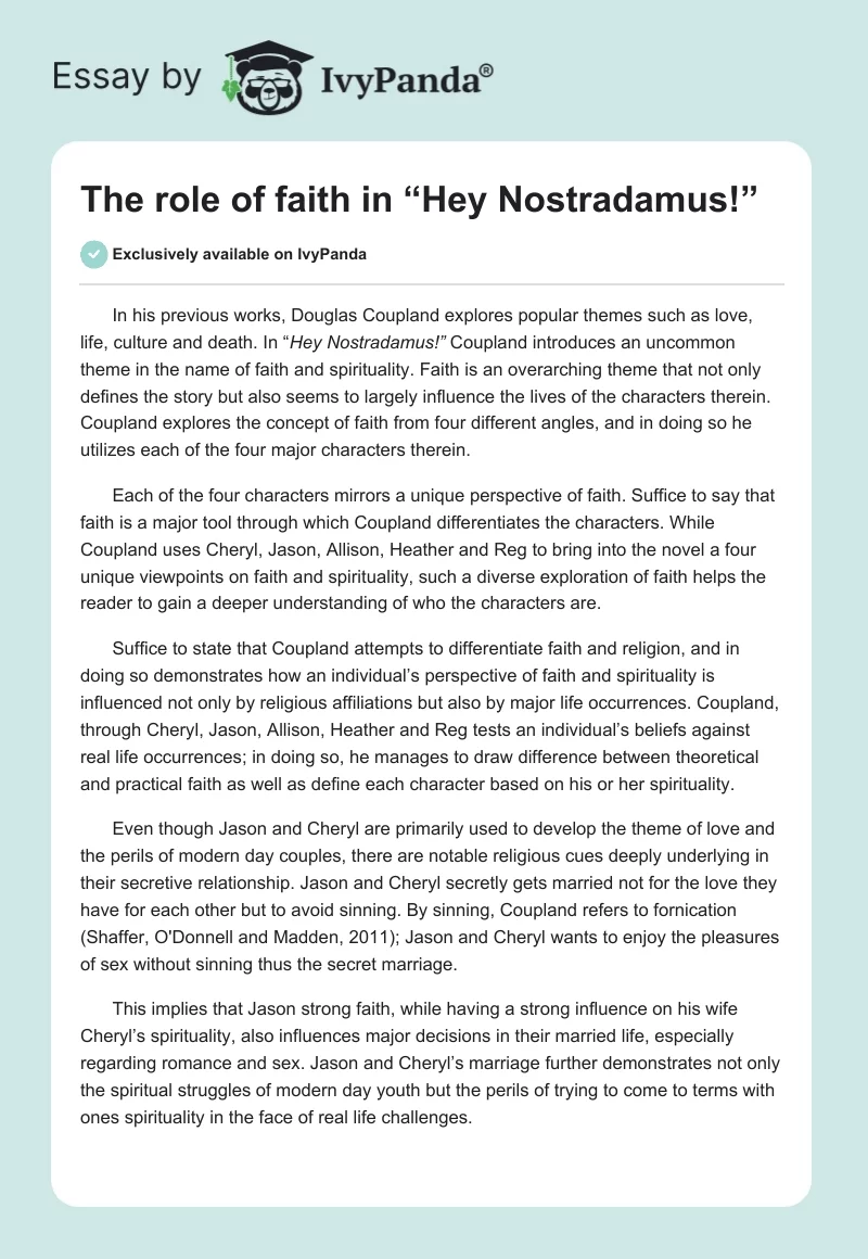 The role of faith in “Hey Nostradamus!”. Page 1