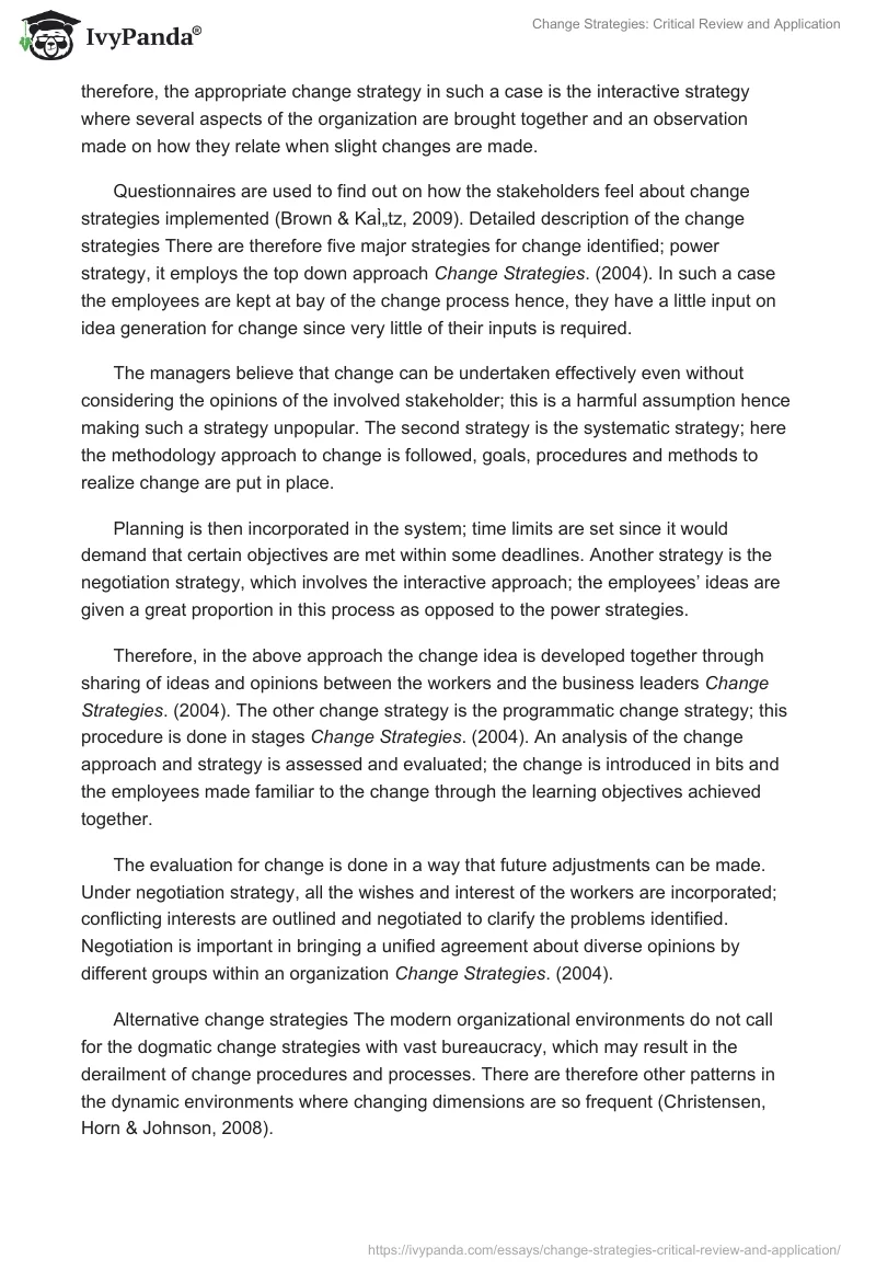 Change Strategies: Critical Review and Application. Page 3