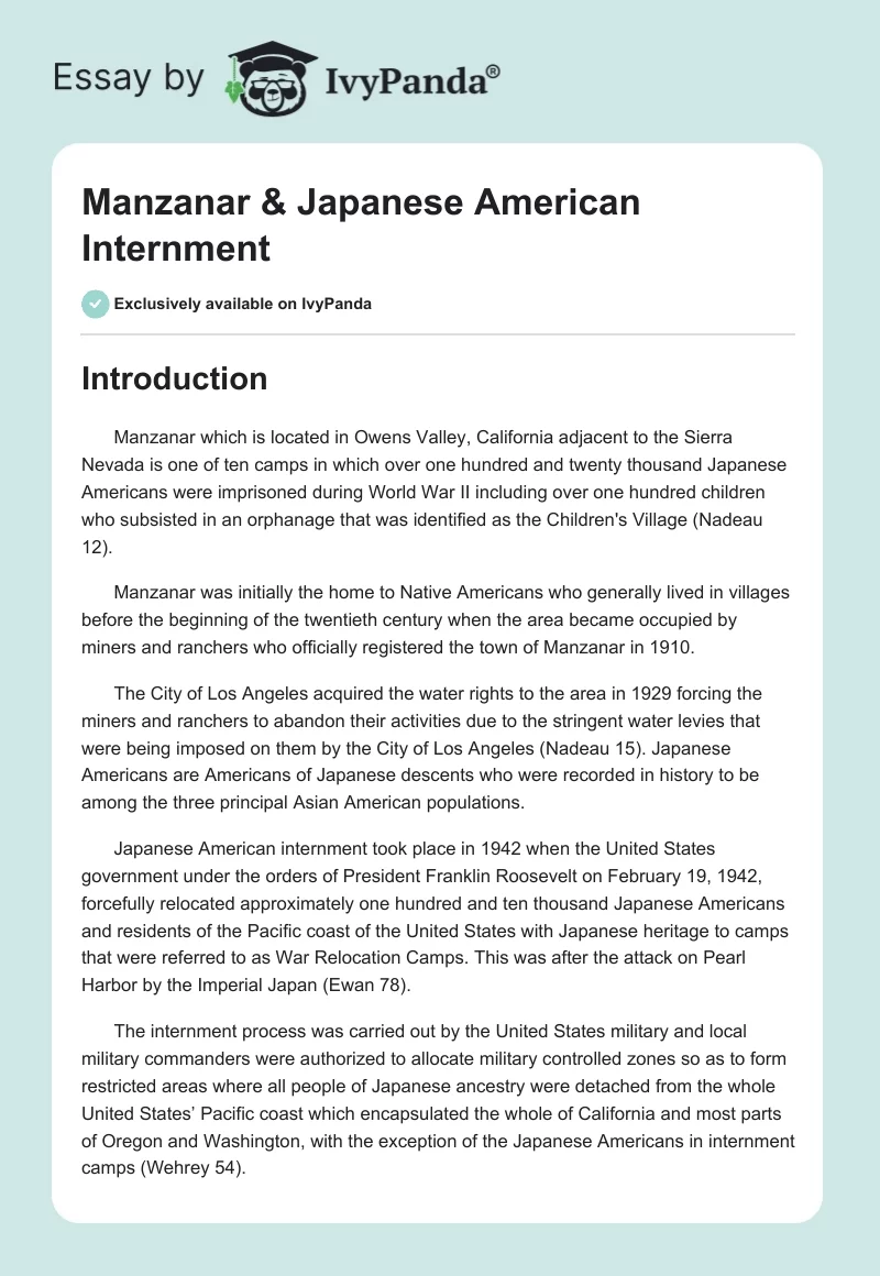 Manzanar & Japanese American Internment. Page 1
