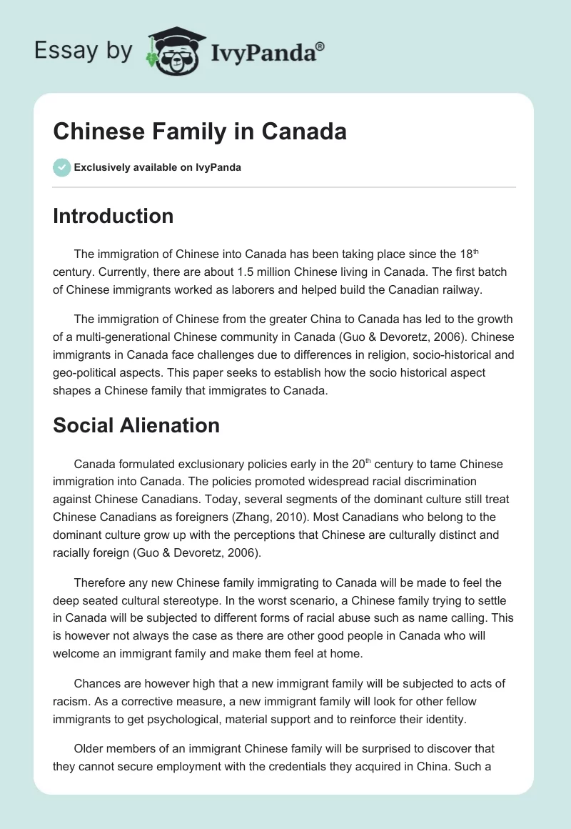 Chinese Family in Canada. Page 1