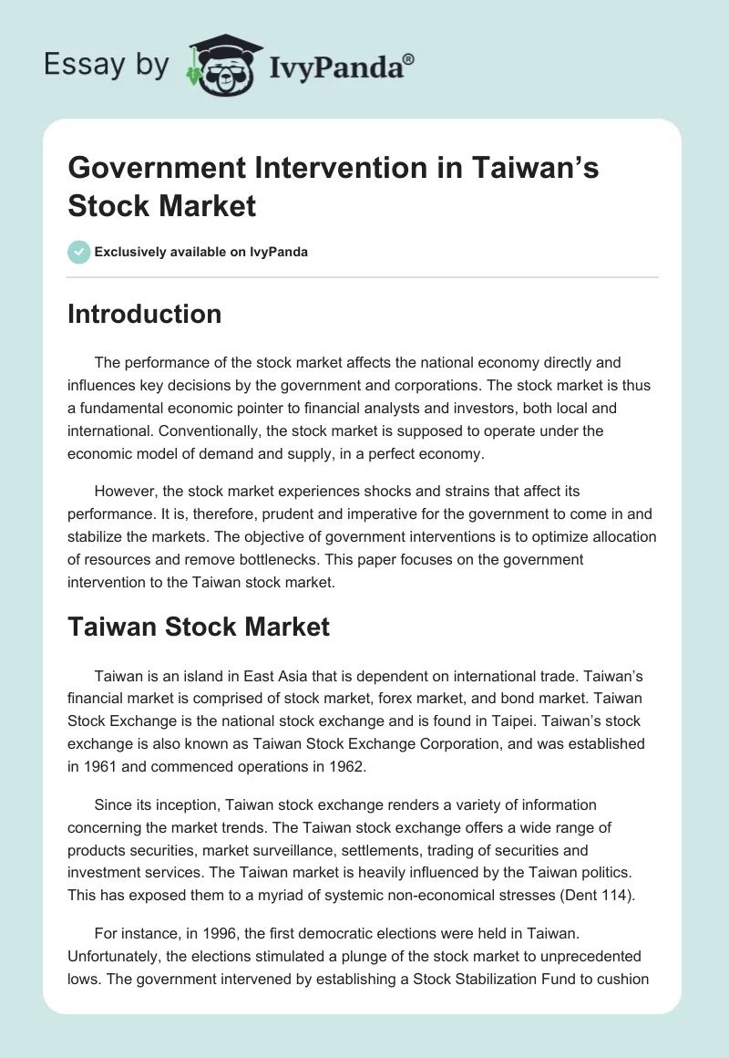 Government Intervention in Taiwan’s Stock Market. Page 1