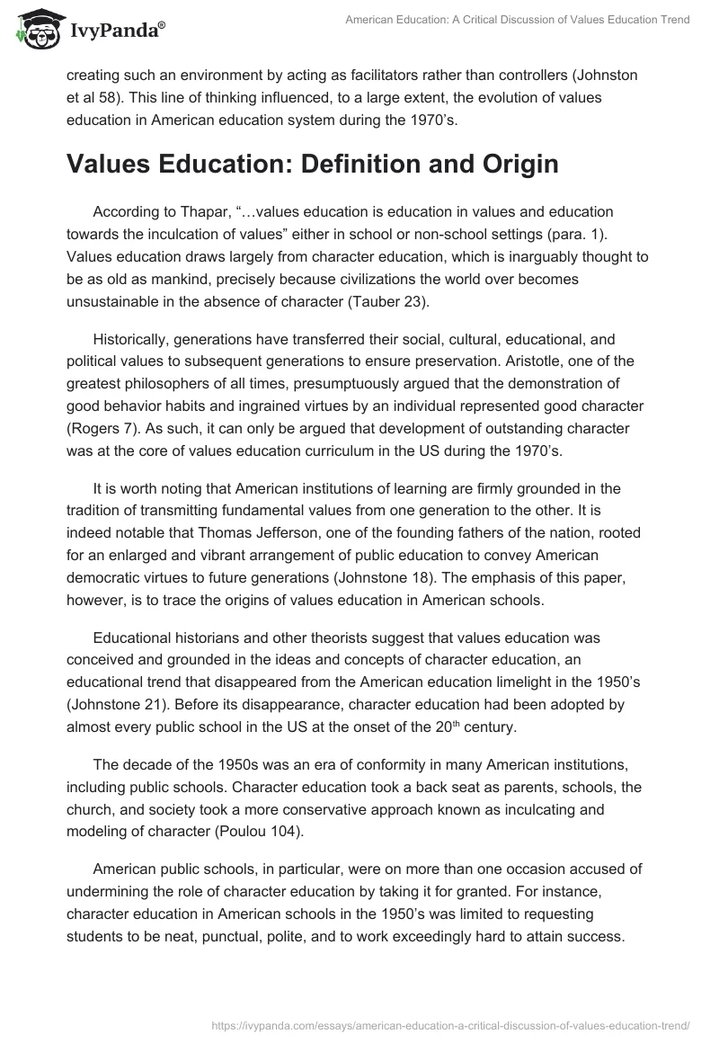 American Education: A Critical Discussion of Values Education Trend. Page 2