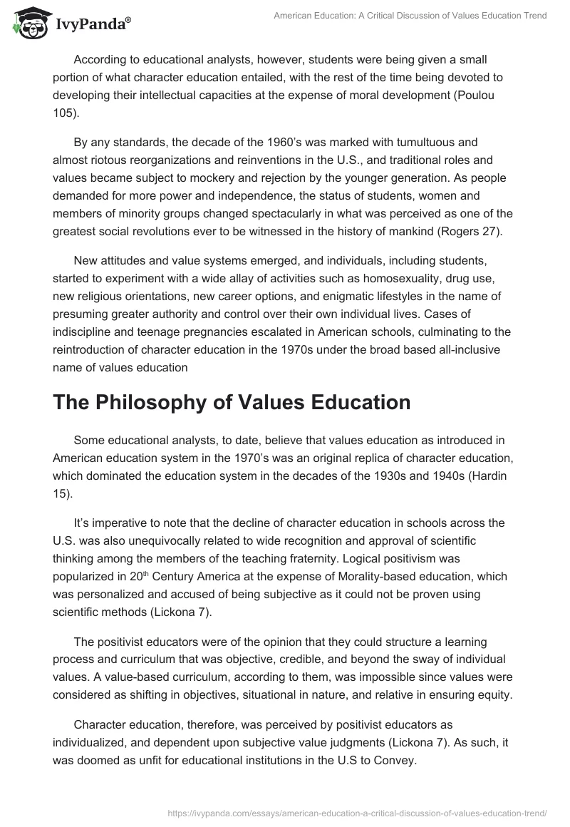 American Education: A Critical Discussion of Values Education Trend. Page 3