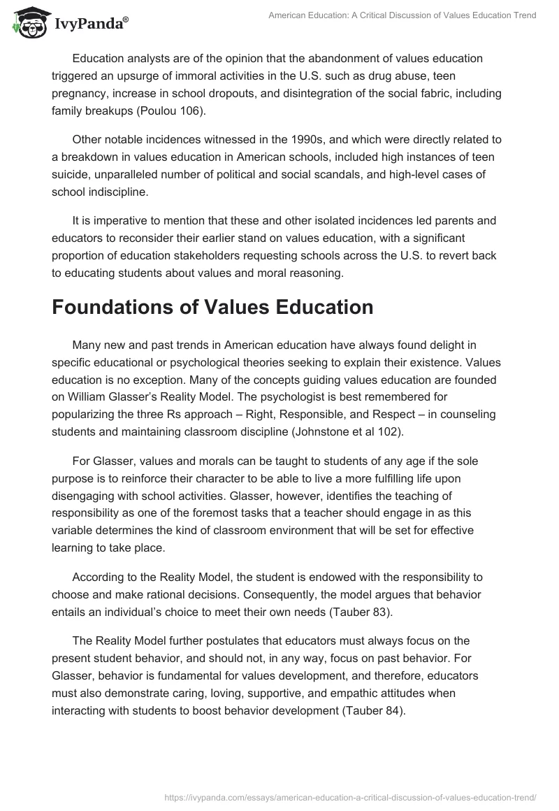 American Education: A Critical Discussion of Values Education Trend. Page 5