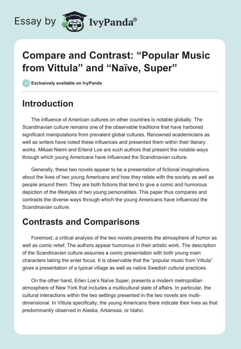Compare and Contrast: “Popular Music From Vittula” and “Naïve, Super”. Page 1