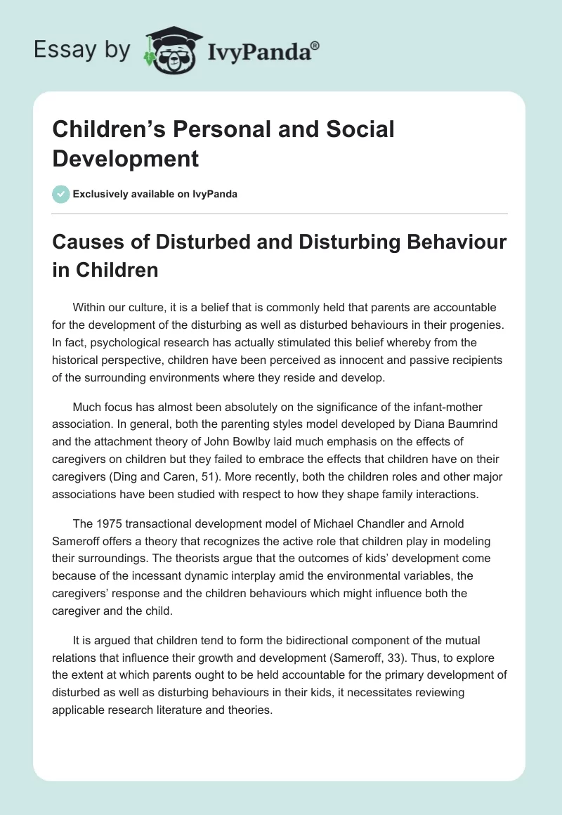 Children’s Personal and Social Development. Page 1