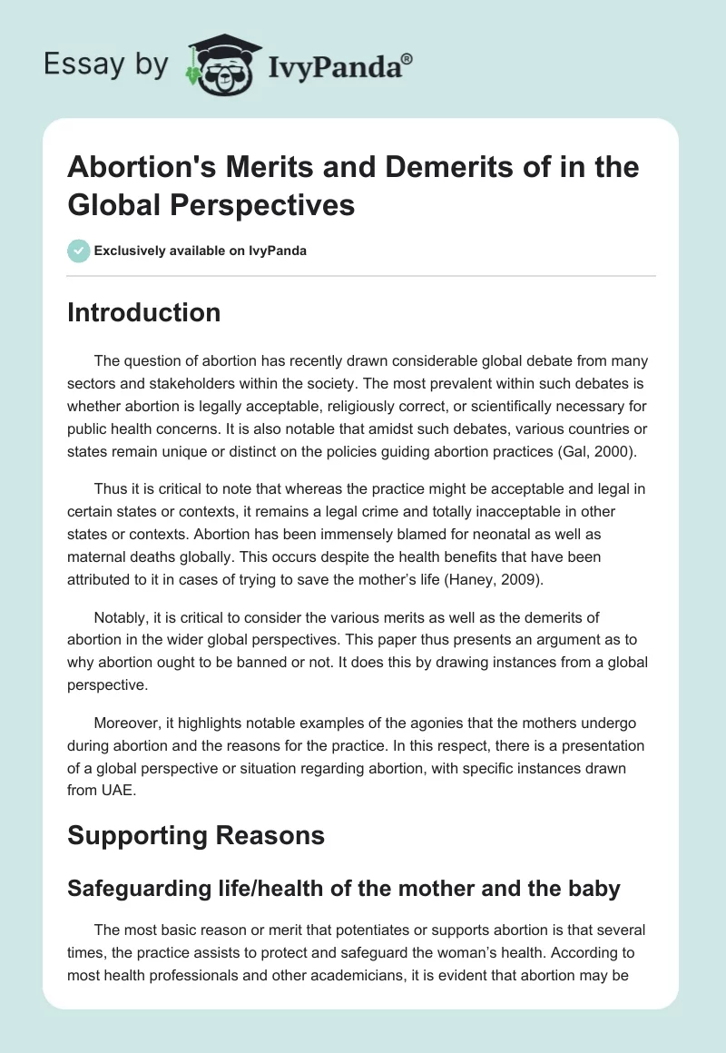 Abortion's Merits and Demerits of in the Global Perspectives. Page 1