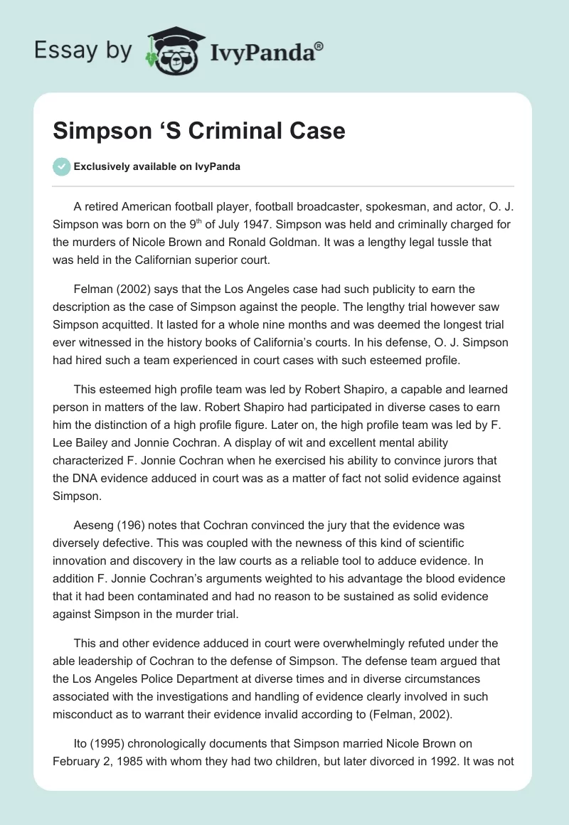 Simpson ‘S Criminal Case. Page 1