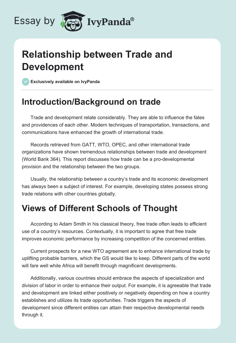 Relationship between Trade and Development. Page 1