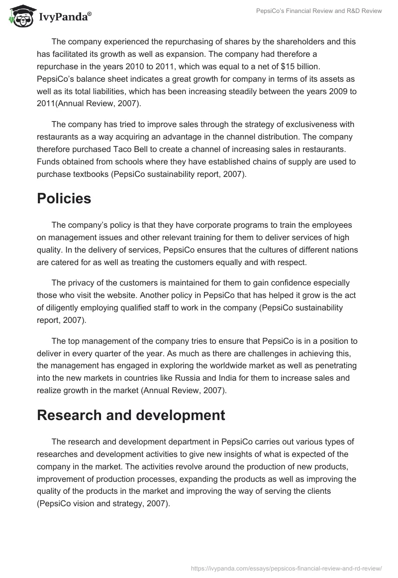 PepsiCo’s Financial Review and R&D Review. Page 3