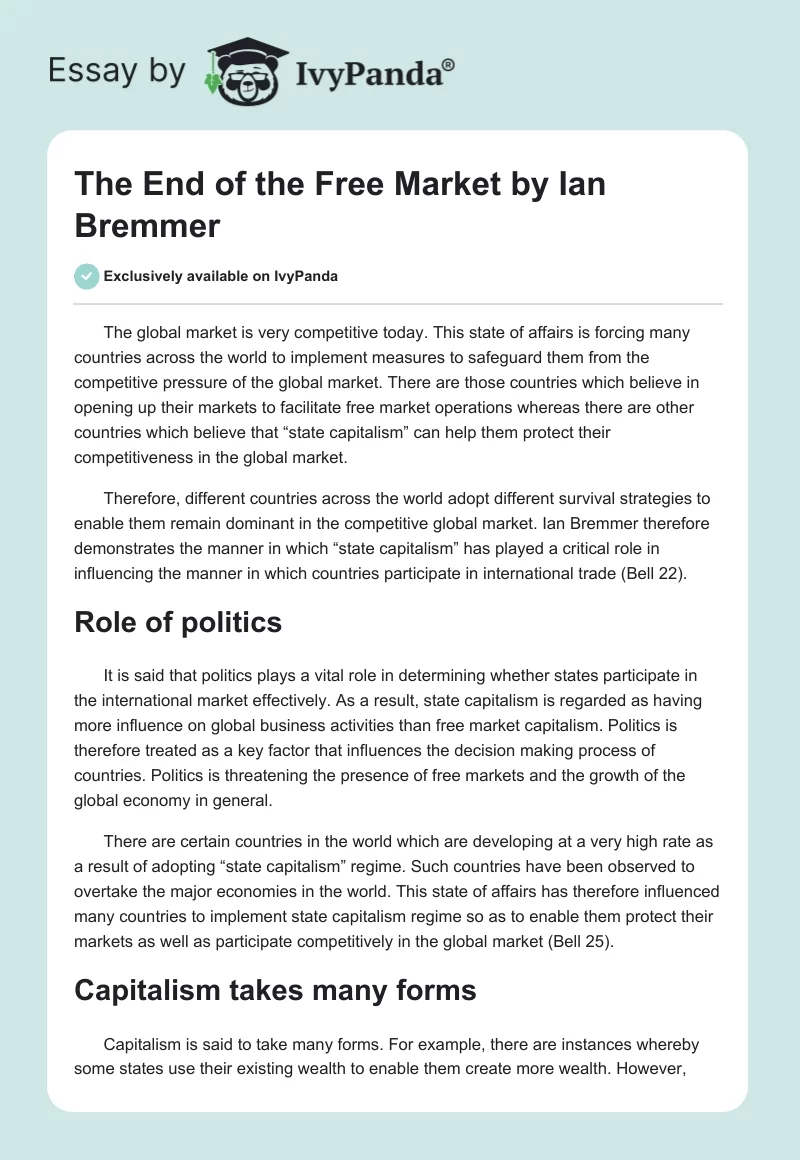 "The End of the Free Market" by Ian Bremmer. Page 1