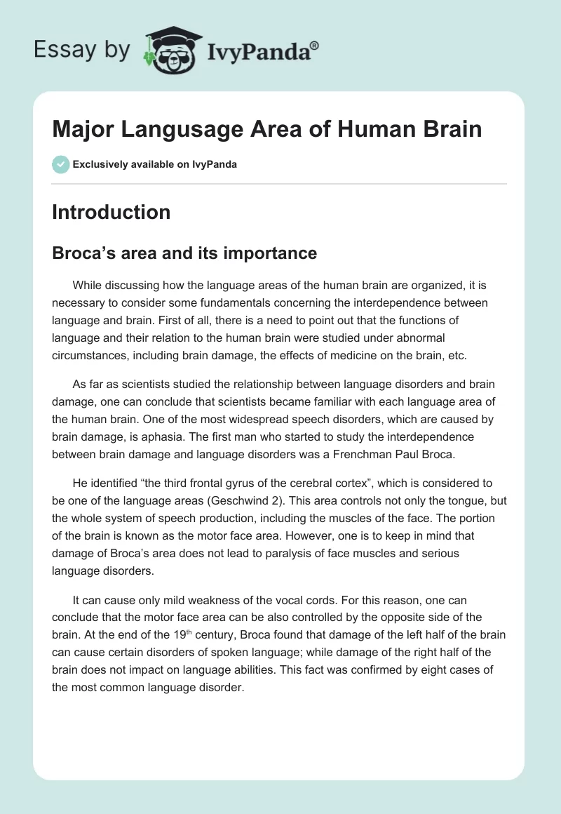Major Langusage Area of Human Brain. Page 1
