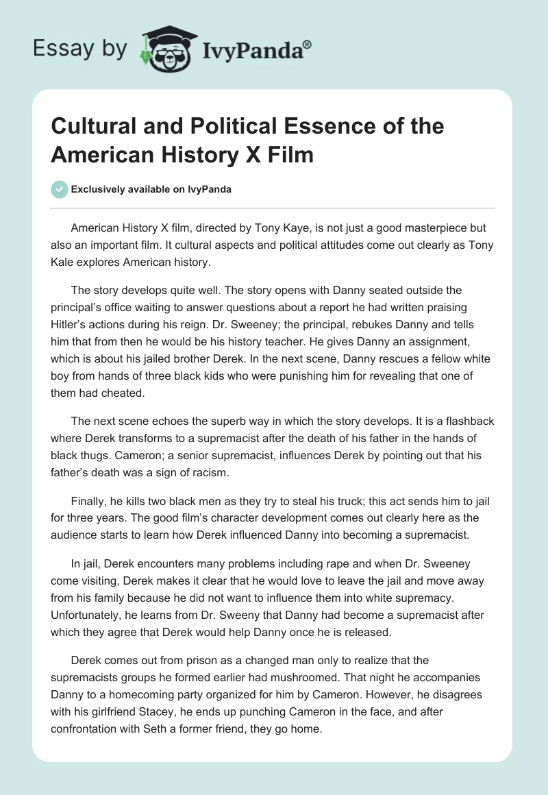 Cultural and Political Essence of the "American History X" Film. Page 1