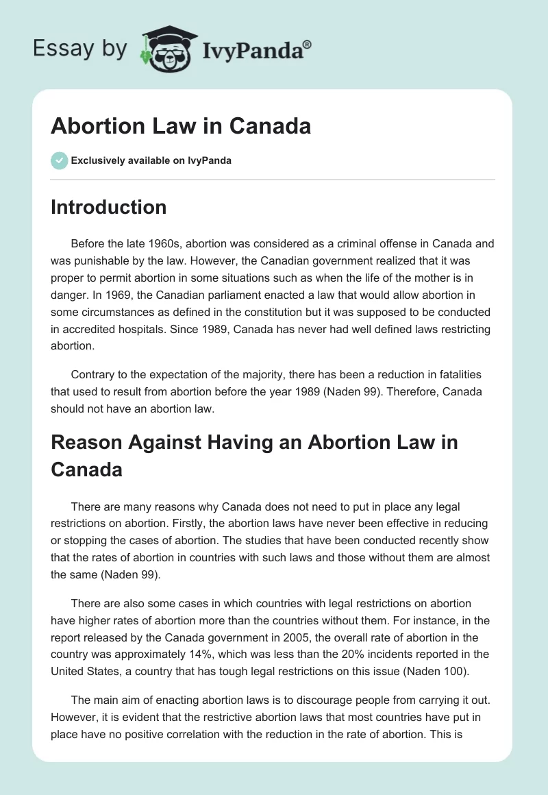 Abortion Law in Canada. Page 1