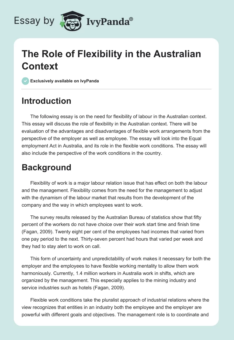 The Role of Flexibility in the Australian Context. Page 1