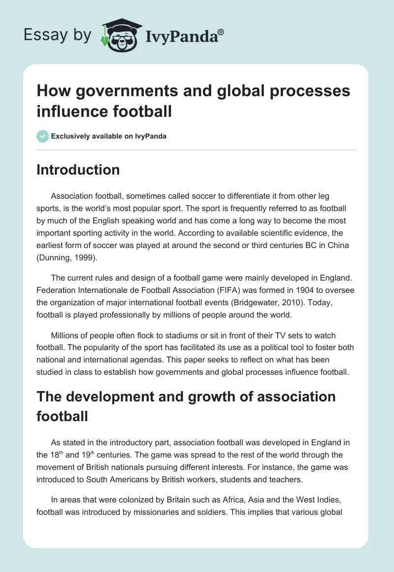 How governments and global processes influence football. Page 1