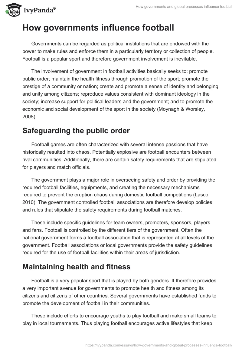 How governments and global processes influence football. Page 3